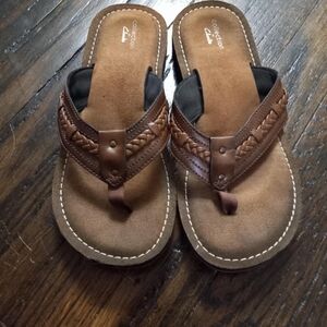 Clarks Brown Braided Flip Flops